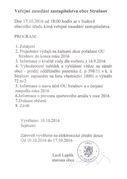 Page 1 Veřejn&eacute; zased&aacute;n&iacute; zastupitelstva obce Stra&scaron;nov Dne 17.10