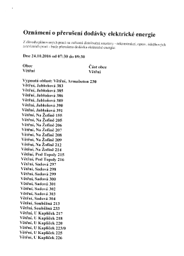 Page 1 Oznámení o přerušení dodávky elektrické energie Z důvodu