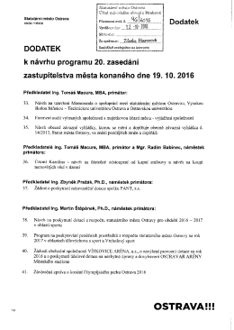Evid.č. 96/2016: Dodatek k návrhu programu 20. zasedání ZMO dne