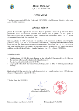 Záměr - prodej bytové jednotky č. 9 v č.p. 173