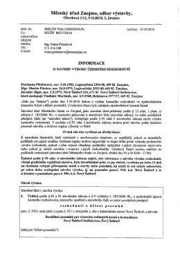 Informace o návrhu výroku územního rozhodnutí