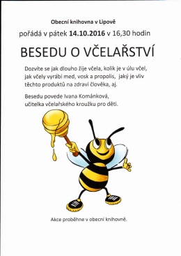 Beseda o včelařství - pátek 14.10.2016 v 16:30 hod Obecní