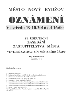 Oznámení o zasedání zastupitelstva města