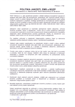 Page 1 : Přiloha č. 1 PM POLITIKA JAKOSTI, EMS a BOZP FEST
