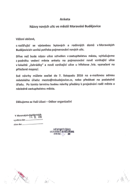 Anketa: n&aacute;zvy nov&yacute;ch ulic ve městě Moravsk&eacute; Budějovice