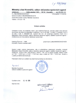 veřejná vyhláška, Kateřina Šolcová, Husovo náměstí 446/7, Kroměříž