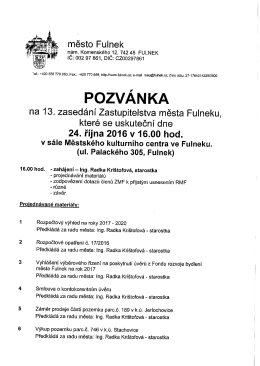 Pozvánka na 13. zasedání Zastupitelstva města