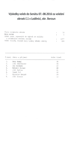 výsledky voleb do Senátu 7. a 8.10.2016 za volební okrsek č.1 v