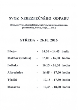 Úřední deska Svoz nebezpečného odpadu podzim 2016