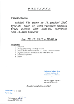 Pozvánka na 11. zasedání ZMČ Brno-jih