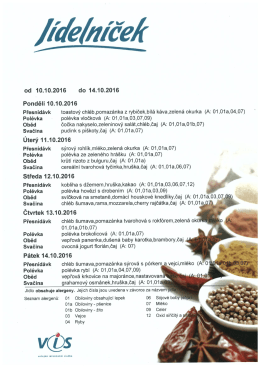 J&iacute;deln&iacute;ček na 10.10. - 14.10.2016