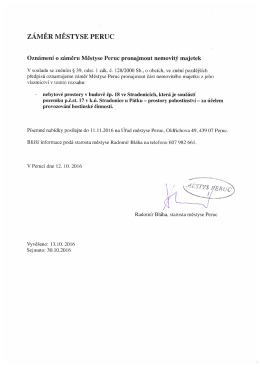 Záměr Městyse Peruc pronajmout nebytové prostory pohostinství ve