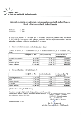 Sazebník za stravu - Domov Libníč a Centrum sociálních služeb