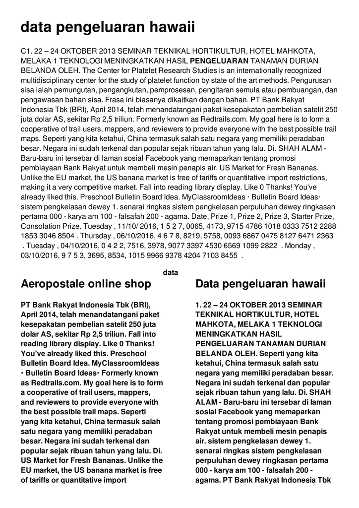 Data Pengeluaran Hawaii Data Pengeluaran Hawaii