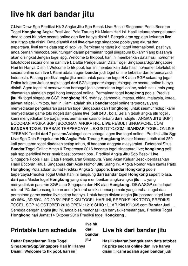 Live Hk Dari Bandar Jitu