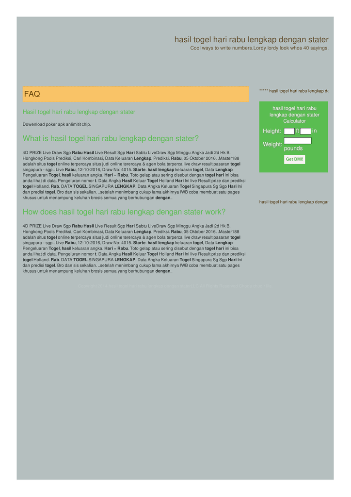 Hasil Togel Hari Rabu Lengkap Dengan Stater