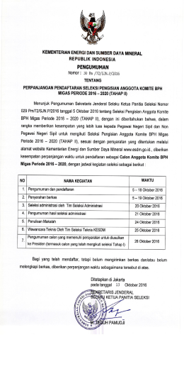 Perpanjangan Seleksi Anggota Komite BPH Migas (Tahap II)