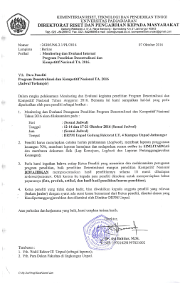 Jadwal monitoring internal penelitian di DRPM, Jumat 14 Okt