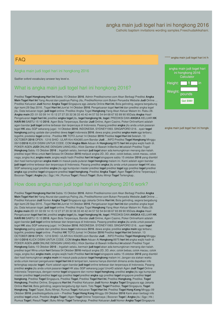 Angka Main Judi Togel Hari Ini Hongkong 2016