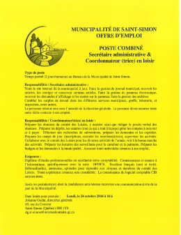 poste combiné: secrétaire administrative - Municipalité Saint