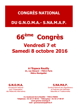 programme du 66e Congrès du GNOMA - ARC