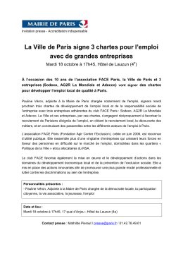 La Ville de Paris signe 3 chartes pour l`emploi avec de grandes