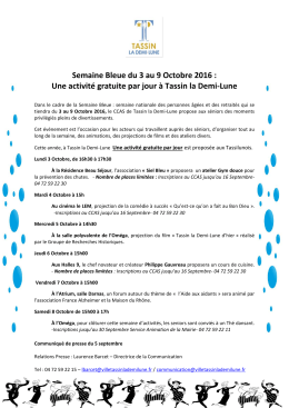 Semaine Bleue du 3 au 9 Octobre 2016 : Une - Tassin la Demi-Lune