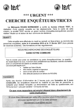 Page 1 *** URGENT *** CHERCHE ENQUÊTEURS/TRICES La