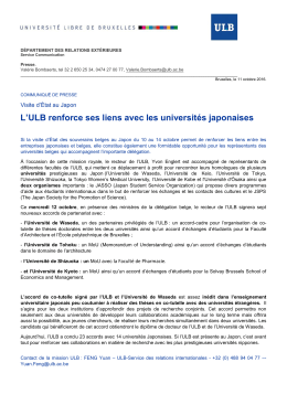 L`ULB renforce ses liens avec les universités japonaises