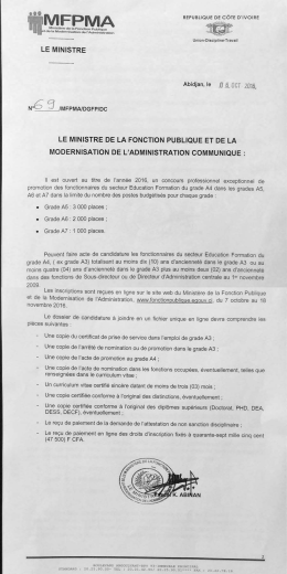 Voir le Communiqu&eacute; d`ouverture - ministere de la fonction publique