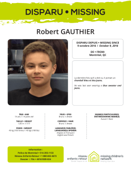 Robert Gauthier Disparu(e): 9 octobre 2016 De