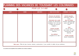 Planning Coloriades Toussaint - Bailly