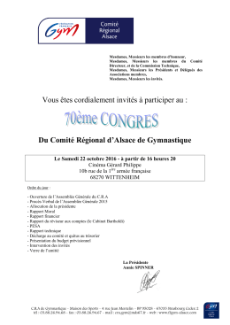 Invitation 70e congrès - Comité Régional d`Alsace de Gymnastique