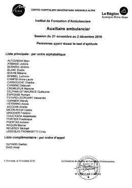 R&eacute;sultats du test &eacute;crit d`aptitude