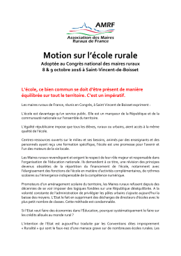 Motion sur l`école rurale - Association des Maires Ruraux de France