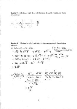 Page 1 Question 1 : Effectuer à l`aide de la calculatrice et donner le