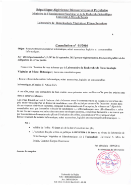 Consultation no 0l/2016 - Université Abderrahmane Mira
