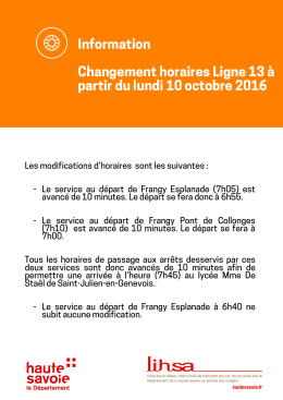 Information Changement horaires Ligne 13 à partir du lundi 10