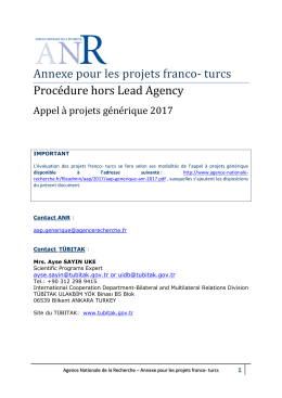 Projets franco-turcs (TUBITAK) - Agence Nationale de la Recherche