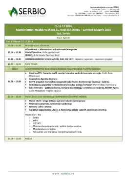 15-16.11.2016. Master centar, Hajduk Veljkova 11, Novi SEE