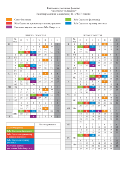 План оджавања седница у академској 2016/2017. години