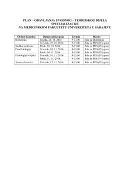 plan – obavljanja uvodnog – teorijskog dijela specijalizacije na