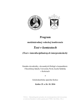 Text v kontextoch - Univerzita Pavla Jozefa &Scaron;af&aacute;rika v Ko&scaron;iciach