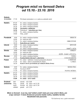 Program misi&iacute; vo farnosti Detva od 15.10.