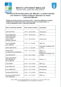 IVleno a priezvisko adres&aacute;ta Doba uloženia