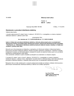Oznámenie o prerušení distribúcie elektriny