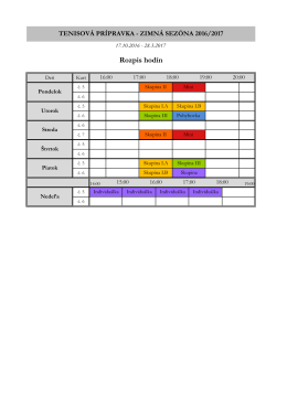 Rozpis hodín - TK SLOVAN Bratislava