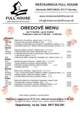 Obedové menu 42. týždeň 17.10.2016