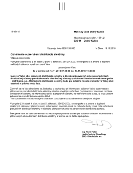Oznámenie o prerušení distribúcie elektriny