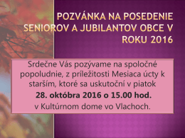 Pozvánka na posedenie seniorov a jubilantov obce v